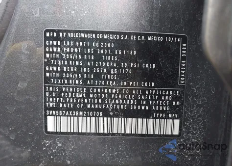 2024 Volkswagen Tiguan 2.0T Wolfsburg Edition z USA, uszkodzony, nr VIN 3VV5B7AX3RM210706